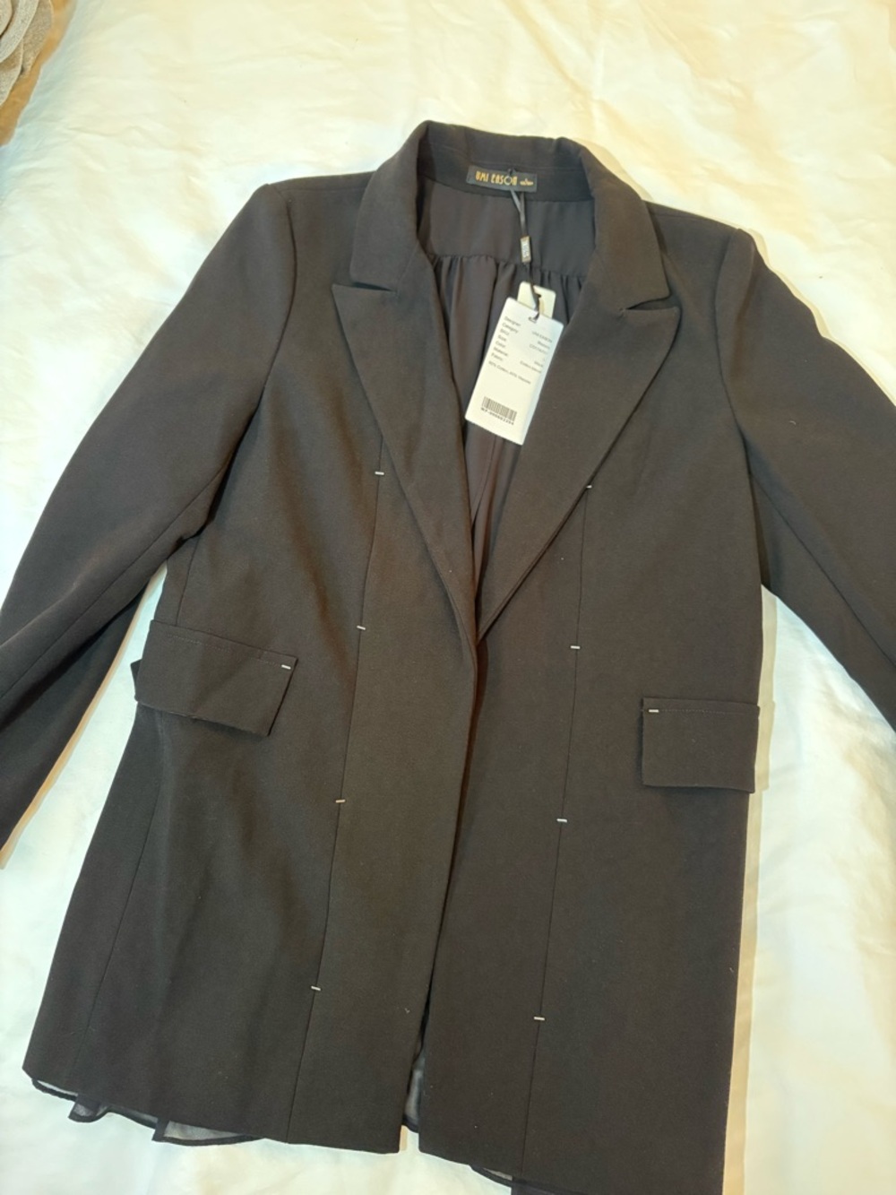 Black Women's Tailored Blazer. Feminine Military Ballerina style back.